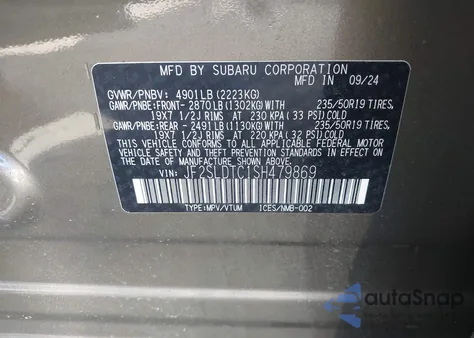 2025 Subaru Forester Touring from USA, damaged, VIN JF2SLDTC1SH479869